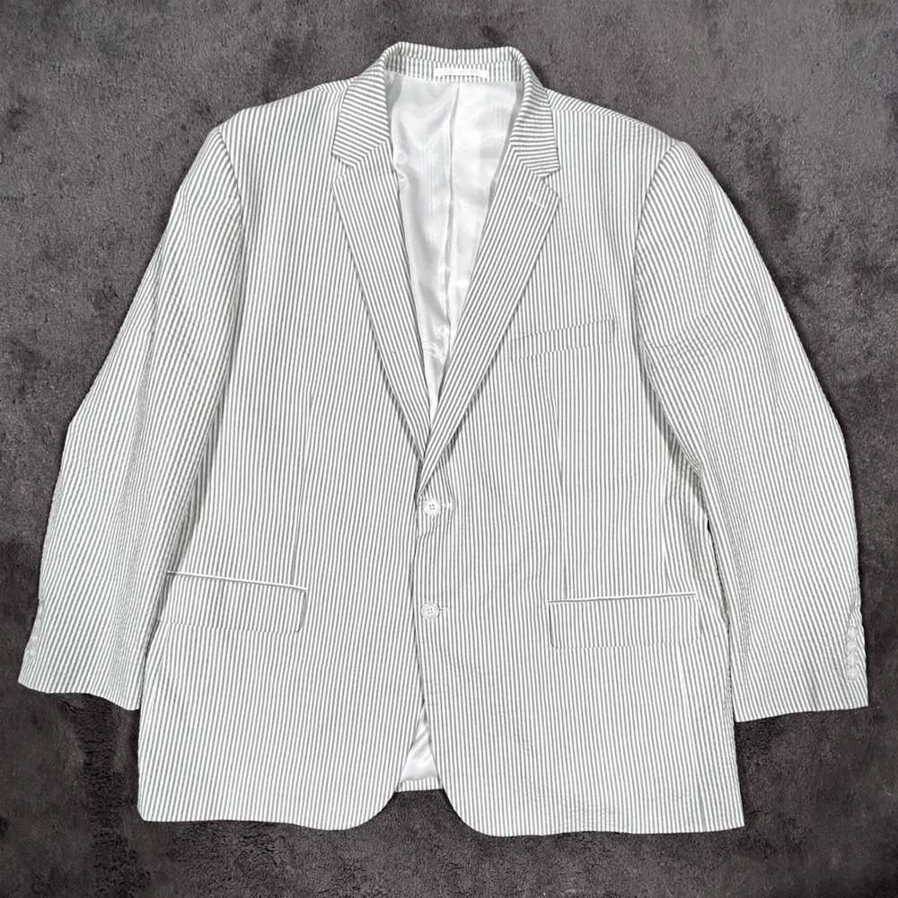 Eagle Shirtmakers Mens Seersucker Blazer 50R Green White Striped Sport Coat 50 R